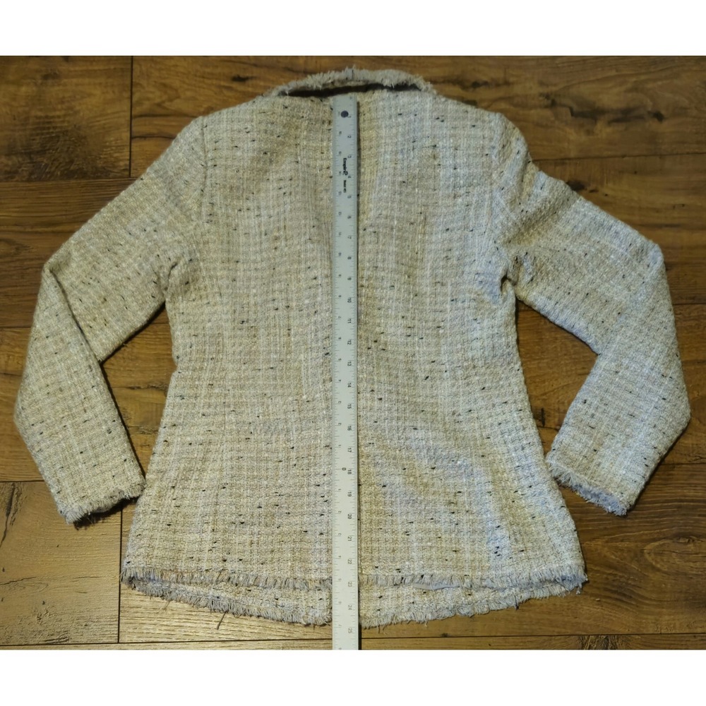 Women's‎ Ann Taylor Blazer One Button Lined Jacket With Frayed Hem Beige Size 2P - Picture 6 of 10